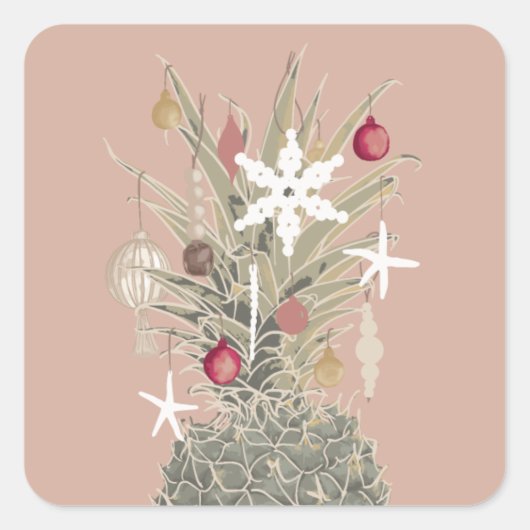 Sticker Carré Island Pine, style hawaïen Noël (Devant)