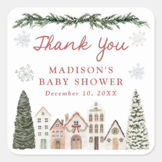 Sticker Carré It Takes a Village Snowflake Winter Baby Shower
