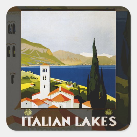 Sticker Carré Italie Lacs Vintage voyage Italie (Devant)