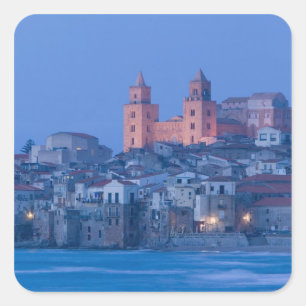 Sticker Carré Italie, Sicile, Cefalu, Vue avec Duomo depuis