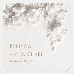 Sticker Carré Ivory 3D Fleurs Roses Mariage Minimaliste