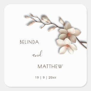 Sticker Carré Ivory 3D Magnolia Fleurs Mariage