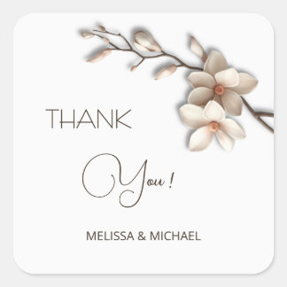 Sticker Carré Ivory 3D Mangolia Wedding Thank You