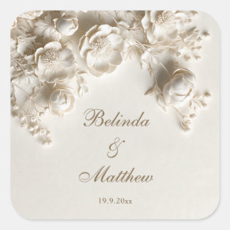 Sticker Carré Ivory 3D Roses Florales | Mariage