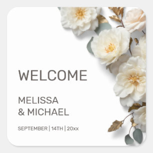 Sticker Carré Ivory 3D Roses Mariage Bienvenue