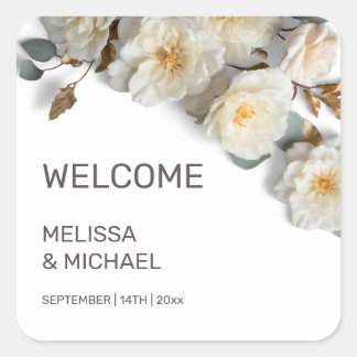 Sticker Carré Ivory 3D Roses Mariage Bienvenue