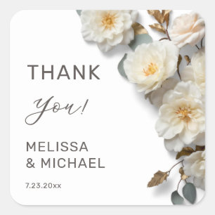 Sticker Carré Ivory 3D Roses Mariage Remerciement