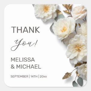 Sticker Carré Ivory 3D Roses Mariage Remerciement