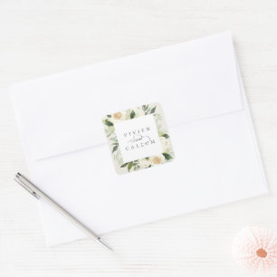 Sticker Carré Ivory Bloom Mariage de cadre floral personnalisé