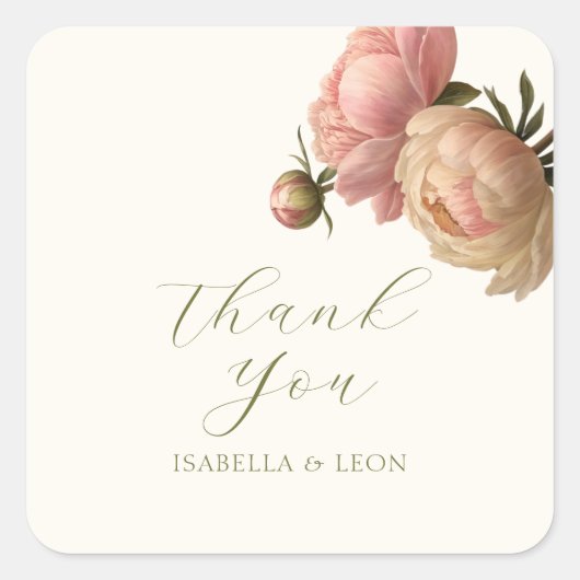 Sticker Carré Ivory | Chic Blush Script Rose Mariage (Devant)