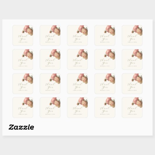 Sticker Carré Ivory | Chic Blush Script  Rose Wedding  (Feuille)