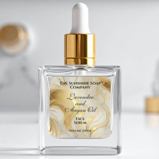 Sticker Carré Ivory marble and gold foil dropper bottle label