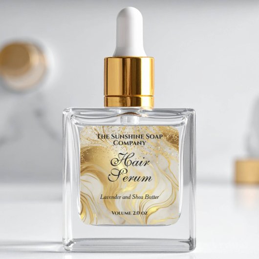 Sticker Carré Ivory marble & gold glitter dropper bottle label