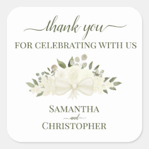 Sticker Carré Ivy Blanc Boho Floral Bouquet Mariage Merci