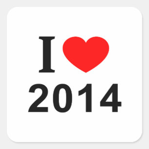 STICKER CARRÉ J'❤️ 2014 J'AIME 2014 J'AI LE COEUR POUR 2014