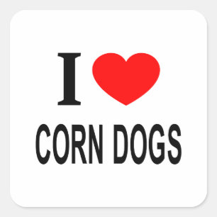 STICKER CARRÉ J'❤️ CORN DOGS J'AIME CORN DOGS I HEART CORN DOGS