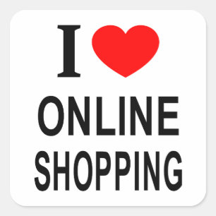 STICKER CARRÉ J'❤️ LE SHOPPING EN LIGNE J'AIME LE SHOPPING EN LI