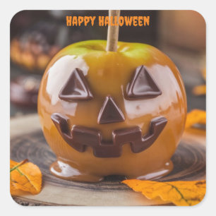 Sticker Carré Jack-o'-lantern carmel pomme heureux halloween