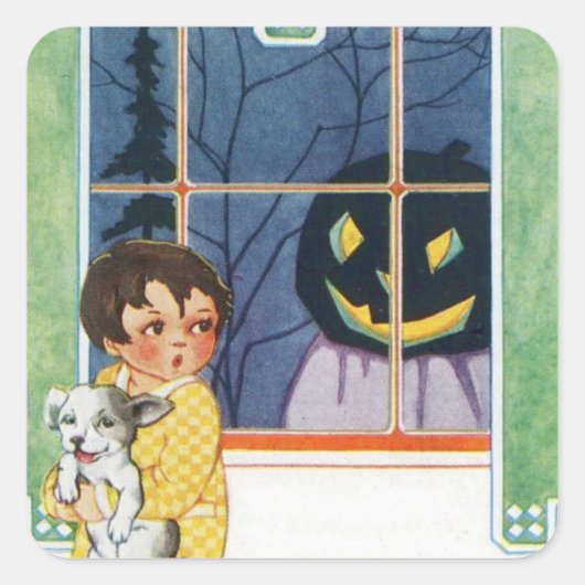 Sticker Carré Jack-o'-lantern Citrouille Fantôme fille chiot (Devant)