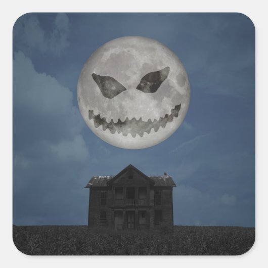 Sticker Carré Jack-o'-lantern effrayant Lune d'Halloween (Devant)