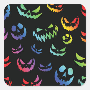 Sticker Carré Jack-o'-lantern face Citrouille noir et blanc
