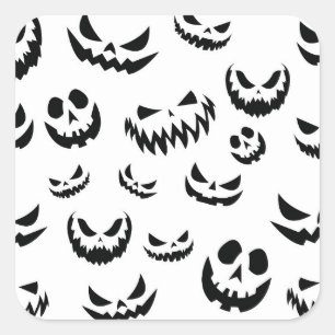 Sticker Carré Jack-o'-lantern face Citrouille noir et blanc