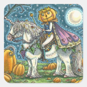 STICKER CARRÉ JACK-O'-LANTERN PRINCE SUR SON UNICORN MAGIQUE PON