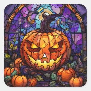 Sticker Carré Jack-o'-lanterne en verre tendu : Élégance Éffraya