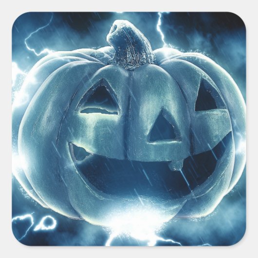 Sticker Carré jack-o-lanterne sous la pluie (Devant)