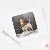 Sticker Carré Jack Russell Chien à Noël de neige (Enveloppe)