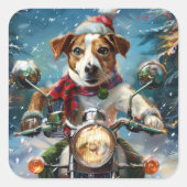 Sticker Carré Jack Russell Chien équitation Moto Noël (Devant)