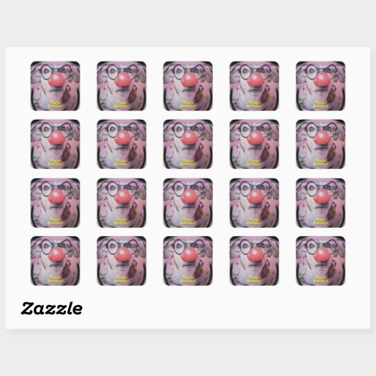 Sticker Carré Jack Russell Terrier Joyeux Clown d'anniversaire (Feuille)