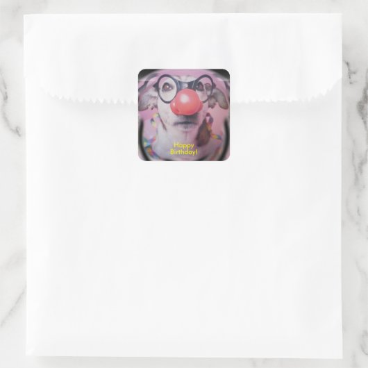 Sticker Carré Jack Russell Terrier Joyeux Clown d'anniversaire (Sac)