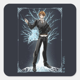 Sticker Carré Jack Russell Terrier Patronus d'Anime Ron Weasley