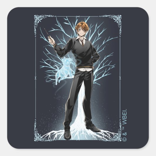 Sticker Carré Jack Russell Terrier Patronus d'Anime Ron Weasley (Devant)