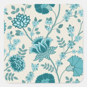 Sticker Carré Jacobean Floral Lg Motif Teals sur Crème
