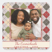 Sticker Carré Jacquard de Noël classique Tinsel Photo de vacance (Devant)
