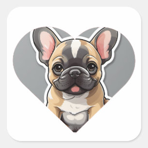 Sticker Carré J'ADORE BULLDOGS FRANÇAIS jolie caricature chiot d