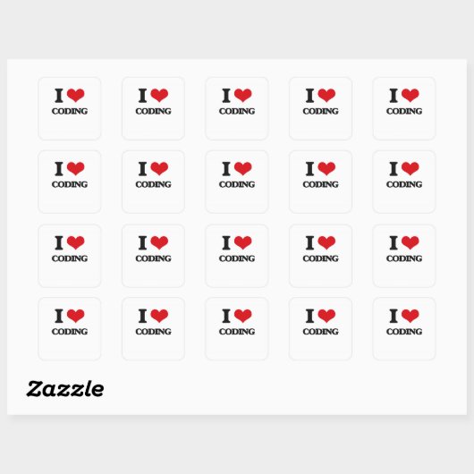 Sticker Carré J'adore Coder (Feuille)