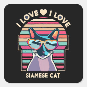 Sticker Carré J'adore le chat siamois