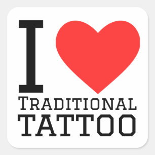Sticker Carré J'adore le tatouage traditionnel