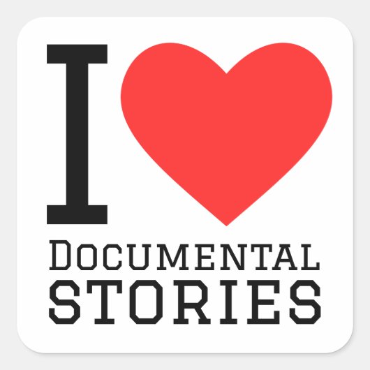 Sticker Carré J'adore les histoires documentaires (Devant)
