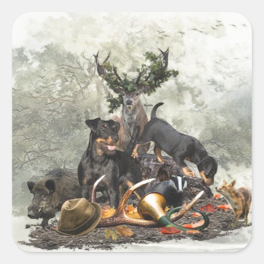 Sticker Carré Jagdterrier, Terrier de chasse allemand (Devant)