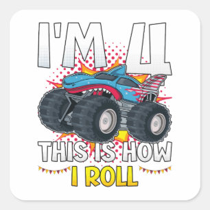 Sticker Carré J'ai 4 ans C'est comme ça que je roule Monster Tru