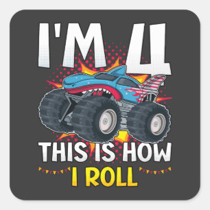 Sticker Carré J'ai 4 ans C'est comme ça que je roule Monster Tru