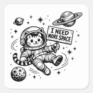 Sticker Carré J'ai Besoin De Plus D'espace Drôle Chat Astronaute