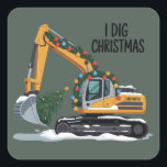 Sticker Carré J'ai creusé Christmas Excavator Père Noël Gary Fun<br><div class="desc">J'ai creusé Christmas Excavator Père Noël Gary Funny Kids</div>