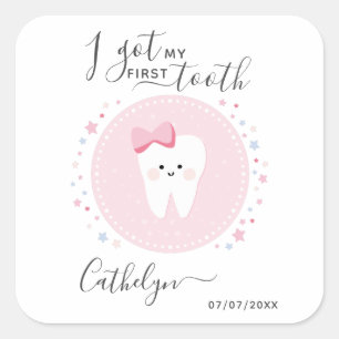 Sticker Carré J'ai eu ma première denture Bébé Fille Tething 