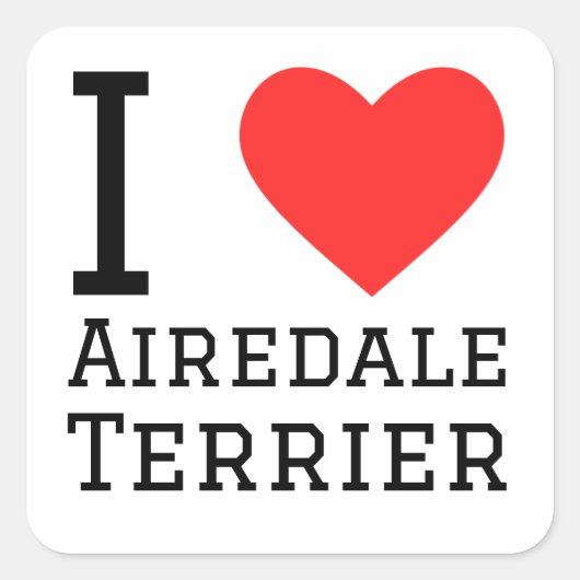 Sticker Carré J'aime Airedale terrier (Devant)