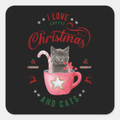 Sticker Carré J'aime Café Noël et Chats Joyeux Salutations (Devant)